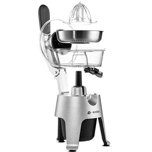 Eurolux Die Cast Stainless Steel Electric Citrus Juicer Squeezer, for Orange, Lemon, Grapefruit | 300 Watts of Power, With 2 Stainless Steel Filter Sizes for Pulp Control