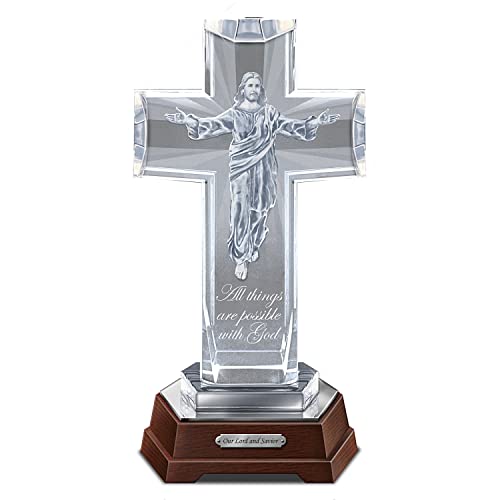 The Bradford Exchange His Heavenly Grace Illuminated Glass Cross with Mirrored Base