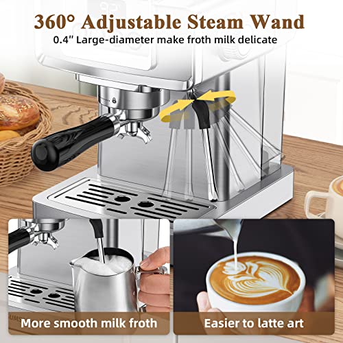 SUMSATY Espresso Machine, Stainless Steel Espresso Machine with Milk Frother for Latte, Cappuccino, Machiato,for Home Espresso Maker, 1.8L Water Tank, 20 Bar