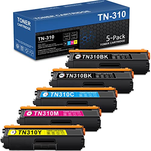 NUCALA TN310 TN-310 Toner Cartridges: Compatible TN-310BK TN-310C TN-310M TN-310Y for Brother HL-4150CDN HL-4140CW HL-4570CDW MFC-9640CDN MFC-9650CDW MFC-9970CDW Printer (5-Pack, 2BK+1C+1M+1Y)