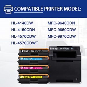 NUCALA TN310 TN-310 Toner Cartridges: Compatible TN-310BK TN-310C TN-310M TN-310Y for Brother HL-4150CDN HL-4140CW HL-4570CDW MFC-9640CDN MFC-9650CDW MFC-9970CDW Printer (5-Pack, 2BK+1C+1M+1Y)