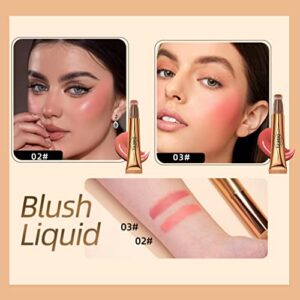 Liquid Blush Beauty Wand, Matte Liquid Highlight Blush with Cushion Applicator Attached Easy to Blend, Smooth Natural Matte Finish, Lightweight Super Silky Cream Contour Beauty Wand Face Blush Makeup Stick (3# Blush Peach)