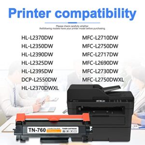 UOTYUE 2 Pack TN760 TN-760 High Yield Toner Cartridge Replacement for Brother 760 to use with MFC-L2710DW HL-L2395DW MFC-L2750DW HL-L2370DW HL-L2390DW DCP-L2550DW HL-L2350DW Printer Ink Cartridge