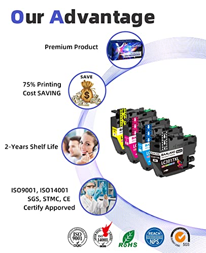 BAALAND LC3017 Ink Cartridges Replacement for Brother LC3017 3017 LC3019 3019 Ink Work for Brother Inkjet Printers MFC-J5330DW MFC-J6530DW, MFC-J6730DW MFC-J6930DW(BK/C/M/Y 4-Pack)