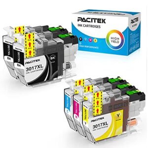 pacitek compatible replacement for brother lc3017 lc 3017 xl ink cartridges, work with brother brother mfc-j5330dw mfc-j6930dw mfc-j6530dw mfc-j6730dw printers (2 black, 1 cyan, 1 magenta, 1 yellow)