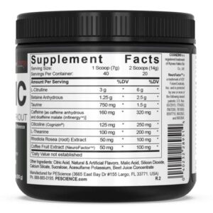 PEScience Prolific Pre Workout Powder, Strawberry Kiwi, 40 Scoop, Energy Supplement with Nitric Oxide