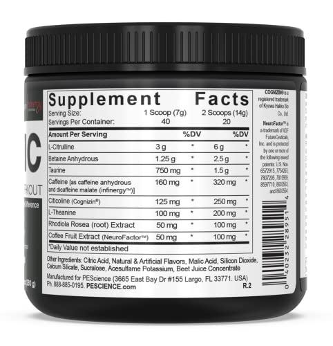 PEScience Prolific Pre Workout Powder, Strawberry Kiwi, 40 Scoop, Energy Supplement with Nitric Oxide