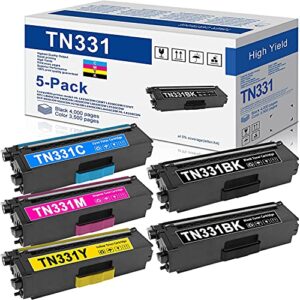 tn-331bk tn331c tn-331m tn331y toner cartridge replacement for brother tn-331 tn331 hl-l8250cdn l8350cdw/cdwt mfc-l8600cdw 9460cdn l8650cdw l9550cdw dcp-9050cdn 9055cdn l8400cdn printer toner (5 pack)