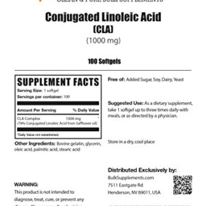 BULKSUPPLEMENTS.COM CLA Softgels (Conjugated Linoleic Acid) - CLA Supplements for Energy, 1000mg of CLA from Safflower Oil - 1 Softgel per Serving - 100-Day Supply (100 Softgels)