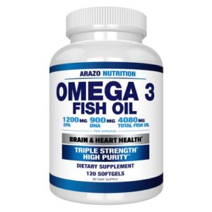 arazo nutrition omega 3 fish oil 4,080mg – high epa 1200mg + dha 900mg triple strength burpless softgels (120 soft gels)