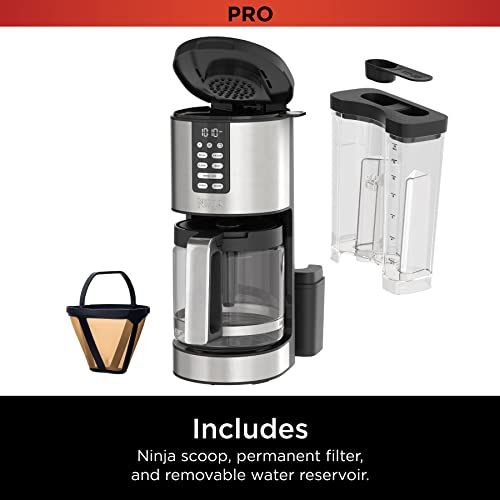 Ninja DCM201 14 Cup , Programmable Coffee Maker XL Pro with Permanent Filter, 2 Brew Styles Classic & Rich, 4 Programs Small Batch, Delay Brew, Freshness Timer & Keep Warm, Stainless Steel