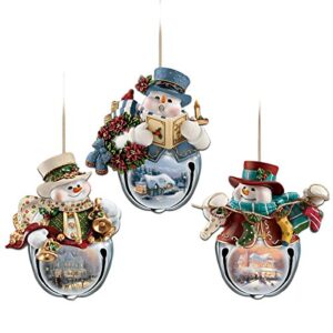 the bradford exchange thomas kinkade snow-bell holidays snowman ornaments: set of three