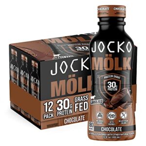jocko mölk chocolate protein shakes – naturally flavored protein drinks, keto friendly, no added sugar, 30g grass fed protein – protein shakes ready to drink, 12 fl oz, 12pk