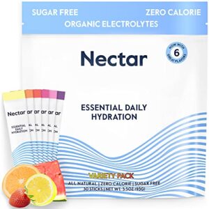 nectar hydration packets – electrolytes powder packets – no sugar or calories – organic fruit liquid daily iv hydrate packets for hangover & dehydration relief and rapid rehydration (variety 30 pack)