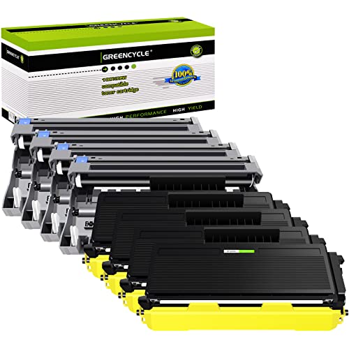 GREENCYCLE TN580 TN-580 Toner Cartridge + DR520 DR-520 Drum Unit Combo Set Compatible for Brother HL-5370DW HL-5250DN HL-5340D MFC-8480DN MFC-8890DW MFC-8860DN DCP-8060 Printer (4 Toner, 4 Drum)