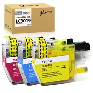 excercus compatible lc3019 xxl ink cartridges replacement work for brother mfc-j6530dw mfc-j6930dw mfc-j6730dw mfc-j5330dw printer 3-pack (1lc3019c, 1lc3019m, 1lc3019y)