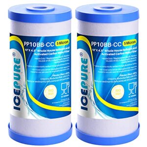 ICEPURE 5 Micron 10" x 4.5" Whole House Water Filter Compatible with GE FXHTC, GXWH40L, RFC-BBSA, W50PEHD, GXWH35F, GNWH38S, Dupont WFHD13001, R50-BB, Pack of 2