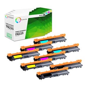 tct premium compatible toner cartridge replacement for brother tn-225 tn-221 tn221bk tn225c tn225m tn225y high yield works with brother hl-3140, mfc-9130, dcp-9020 printers (b, c, m, y) – 8 pack