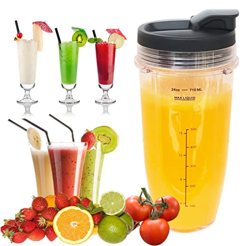 Replacement 24oz Nutri Ninja Blender Cup with Sip & Seal Lid For BL450 BL454 BL456 BL480 BL482 BL640 BL642 BL682 BN751 BN801 Foodi SS101 SS351 SS401 Ninja Blender Auto IQ Blade, 2-Pack