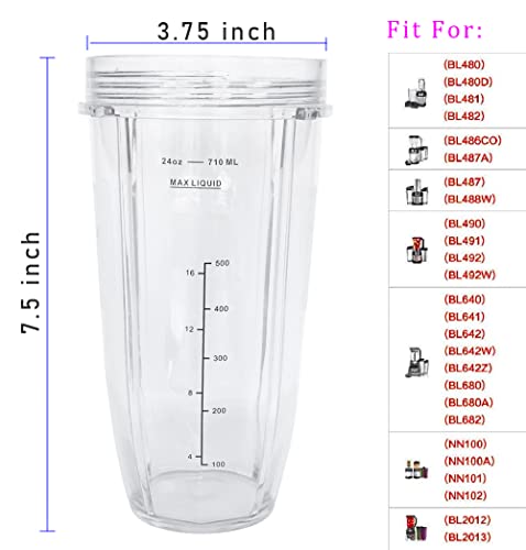 Replacement 24oz Nutri Ninja Blender Cup with Sip & Seal Lid For BL450 BL454 BL456 BL480 BL482 BL640 BL642 BL682 BN751 BN801 Foodi SS101 SS351 SS401 Ninja Blender Auto IQ Blade, 2-Pack