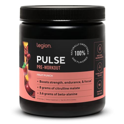 Legion Pulse Pre Workout Supplement - All Natural Nitric Oxide Preworkout Drink to Boost Energy, Creatine Free, Naturally Sweetened, Beta Alanine, Citrulline, Alpha GPC (Fruit Punch)