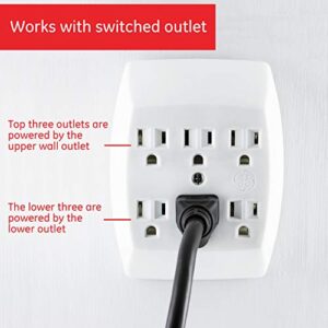 GE 6-Outlet Extender Wall Tap, 5 Pack, Grounded Adapter, Charging Station, 3-Prong, Secure Install, UL Listed, White, 54853