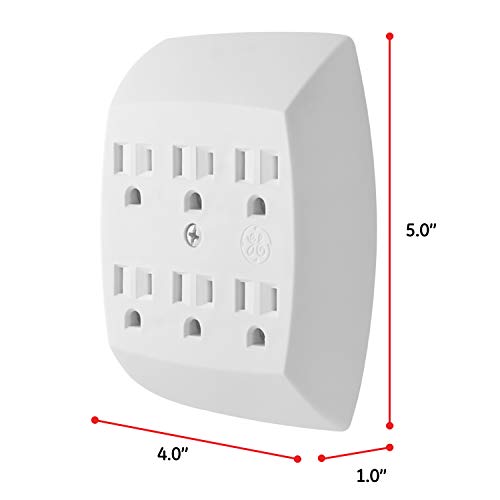 GE 6-Outlet Extender Wall Tap, 5 Pack, Grounded Adapter, Charging Station, 3-Prong, Secure Install, UL Listed, White, 54853