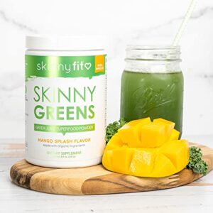 SkinnyFit Mango Splash Skinny Greens, Green Juice Superfood Powder, Natural Energy & Focus, Reduce Bloating, Helps Reduce Inflammation, Spirulina, Chlorella, 30 Servings