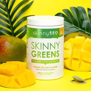 SkinnyFit Mango Splash Skinny Greens, Green Juice Superfood Powder, Natural Energy & Focus, Reduce Bloating, Helps Reduce Inflammation, Spirulina, Chlorella, 30 Servings