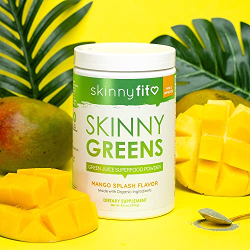 SkinnyFit Mango Splash Skinny Greens, Green Juice Superfood Powder, Natural Energy & Focus, Reduce Bloating, Helps Reduce Inflammation, Spirulina, Chlorella, 30 Servings