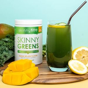 SkinnyFit Mango Splash Skinny Greens, Green Juice Superfood Powder, Natural Energy & Focus, Reduce Bloating, Helps Reduce Inflammation, Spirulina, Chlorella, 30 Servings