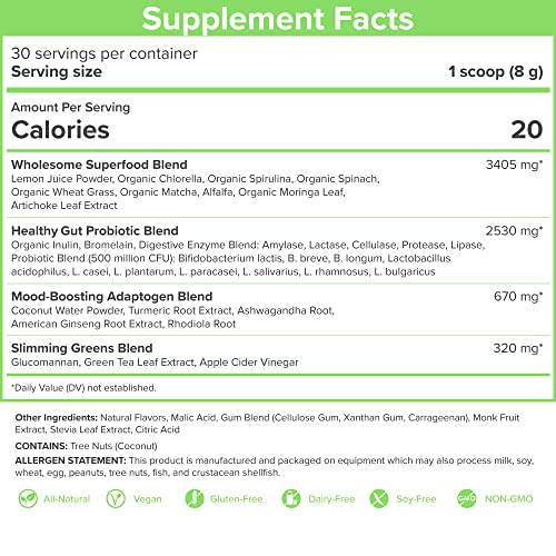 SkinnyFit Mango Splash Skinny Greens, Green Juice Superfood Powder, Natural Energy & Focus, Reduce Bloating, Helps Reduce Inflammation, Spirulina, Chlorella, 30 Servings