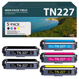 alumuink compatible tn227 tn-227 toner cartridge replacement for brother mfc-l3710cw l3770cdw l3750cdw hl-3210cw 3290cdw dcp-l3550cdw printer (2 black, 1 cyan, 1 magenta, 1 yellow, 5 pack)