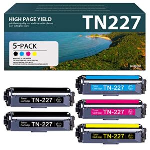 ALUMUINK Compatible TN227 TN-227 Toner Cartridge Replacement for Brother MFC-L3710CW L3770CDW L3750CDW HL-3210CW 3290CDW DCP-L3550CDW Printer (2 Black, 1 Cyan, 1 Magenta, 1 Yellow, 5 Pack)