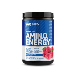 optimum nutrition amino energy – pre workout with green tea, bcaa, amino acids, keto friendly, green coffee extract, energy powder – blue raspberry, 30 servings (packaging may vary)