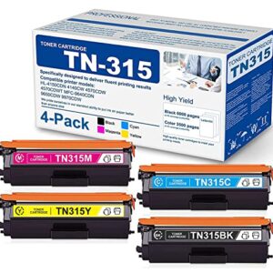 4 Pack (1BK+1C+1M+1Y) TN-315 TN315 Compatible TN315BK TN315C TN315M TN315Y Toner Cartridge Replacement for HL-4150CDN 4140CW MFC-9640CDN 9650CDW Printer Ink Cartridge