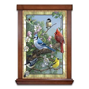the bradford exchange james hautman window to nature songbird-themed self-illuminating stained glass wall decor