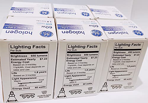 GE Lighting 40673 60-Watt, 120V Edison Halogen Floodlight PAR16 Light Bulb 6 Pack