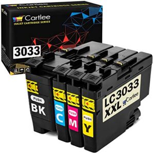 cartlee 4 compatible ink cartridges replacement for lc3033 xxl high yield for brother mfc-j995dw xl mfc-j805dw mfc-j815dw mfc lc 3033xxl printer 1 black, 1 cyan, 1 magenta, 1 yellow