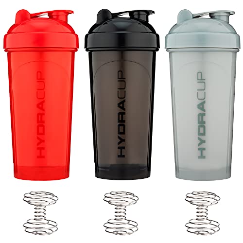 Hydra Cup | 6 Pack | Shaker Bottles for Protein Mixes with Wire Whisk & Mixing Grid, 28 oz, BPA Free Shaker Cup Blender Set, Pre Workout, Ball, Powder