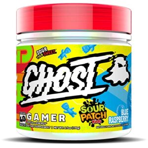 ghost gamer: energy and focus support formula – 40 servings, sour patch kids blue raspberry – brain-boosting nootropics & natural caffeine for attention, accuracy & reaction time – vegan, gluten-free
