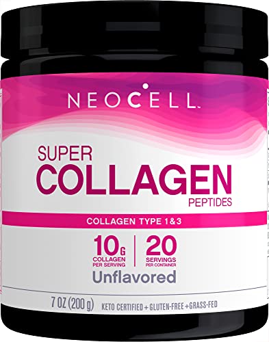 NeoCell Super Collagen Powder, 10g Collagen Peptides per Serving, Gluten Free, Keto Friendly, Non-GMO, Grass Fed, Paleo Friendly, Healthy Hair, Skin, Nails & Joints, Unflavored, 7 Oz