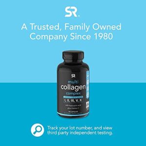 Sports Research Multi Collagen Pills (Type I, II, III, V, X) Hydrolyzed Collagen Peptides with Hyaluronic Acid + Vitamin C | Non-GMO Verified & Gluten Free - 90 Capsules