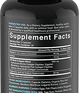 Sports Research Multi Collagen Pills (Type I, II, III, V, X) Hydrolyzed Collagen Peptides with Hyaluronic Acid + Vitamin C | Non-GMO Verified & Gluten Free - 90 Capsules