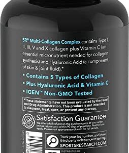 Sports Research Multi Collagen Pills (Type I, II, III, V, X) Hydrolyzed Collagen Peptides with Hyaluronic Acid + Vitamin C | Non-GMO Verified & Gluten Free - 90 Capsules