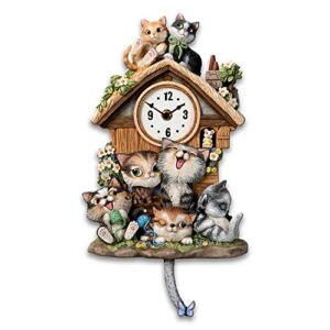 the bradford exchange frolicking felines fully sculpted hand-painted cat-themed cuckoo clock