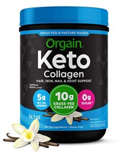 orgain keto collagen protein powder with mct oil, vanilla – paleo friendly, grass fed hydrolyzed collagen peptides type i and iii, dairy free, gluten free, soy free, 0.88 lb (packaging may vary)