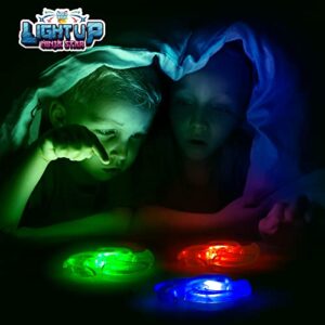 Light Up Ninja Flyers Set, 3 LED Electronic Stars, Heavy Duty Rubber Throwing Discs, Fun and Interactive Kids Toys for Tossing, Games, and Play, 3 Colors, Includes Gift Box