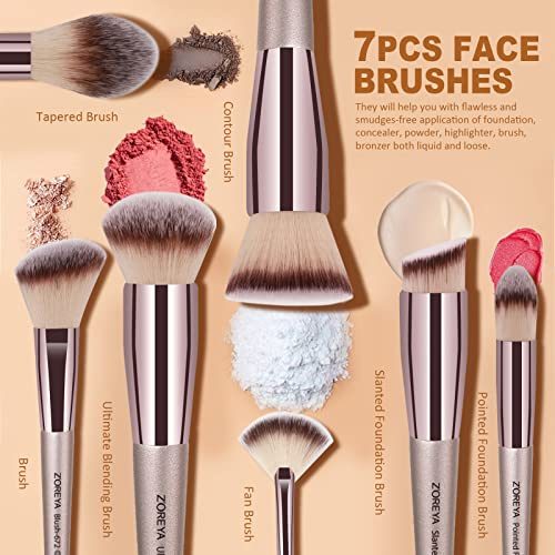 Raffaello Makeup Brushes, 15 Pcs Professional Premium Synthetic Brush Set, Foundation Concealer Eyeshadow Blush Makeup Brush Set (Champagne Gold)