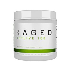 kaged muscle outlive 100 organic superfoods and greens powder with apple cider vinegar, antioxidants, adaptogen, prebiotics,(berry, 30 servings)